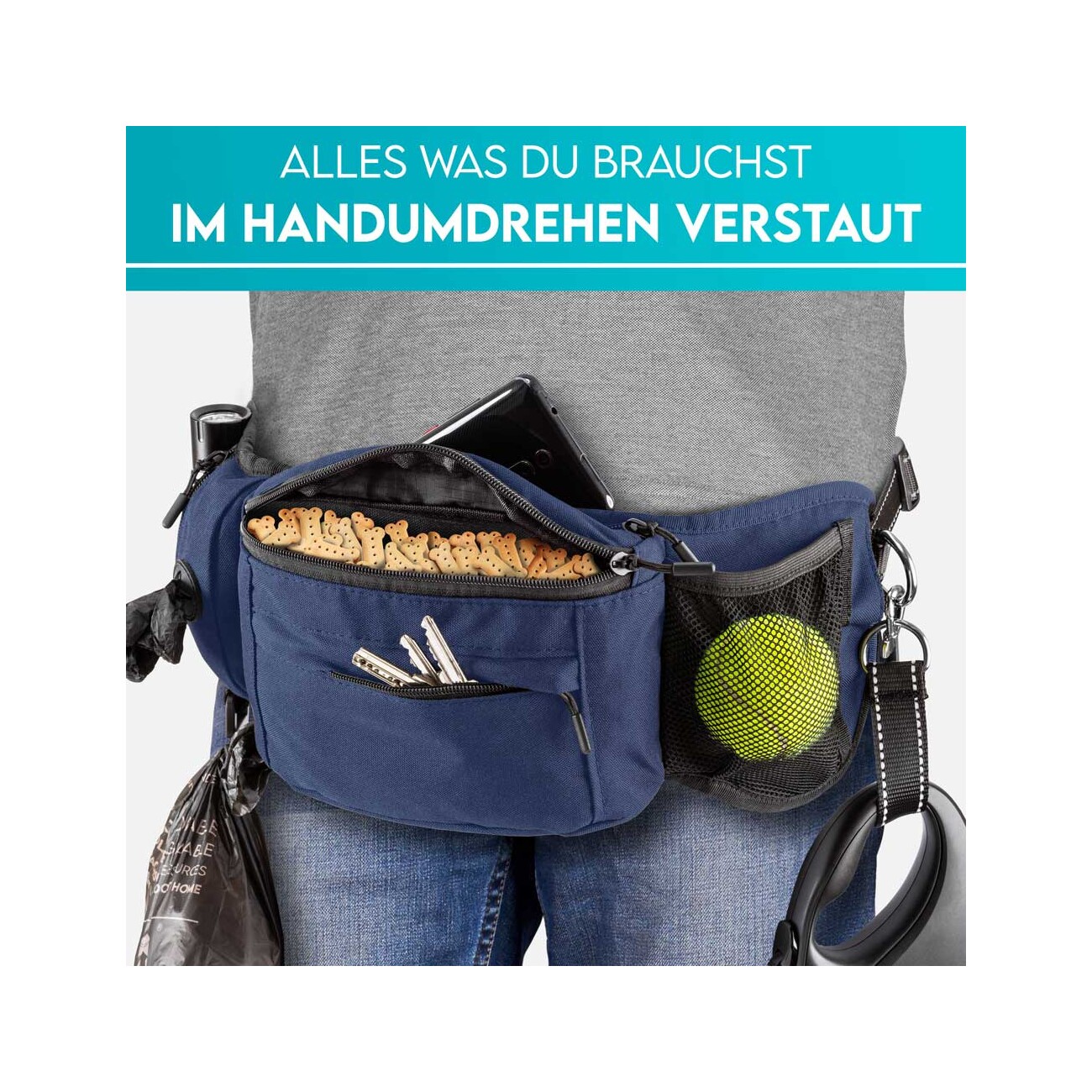 HUND IST KÖNIG ® Bauchtasche für Leckerlis & Hundezubehör dunkelblau