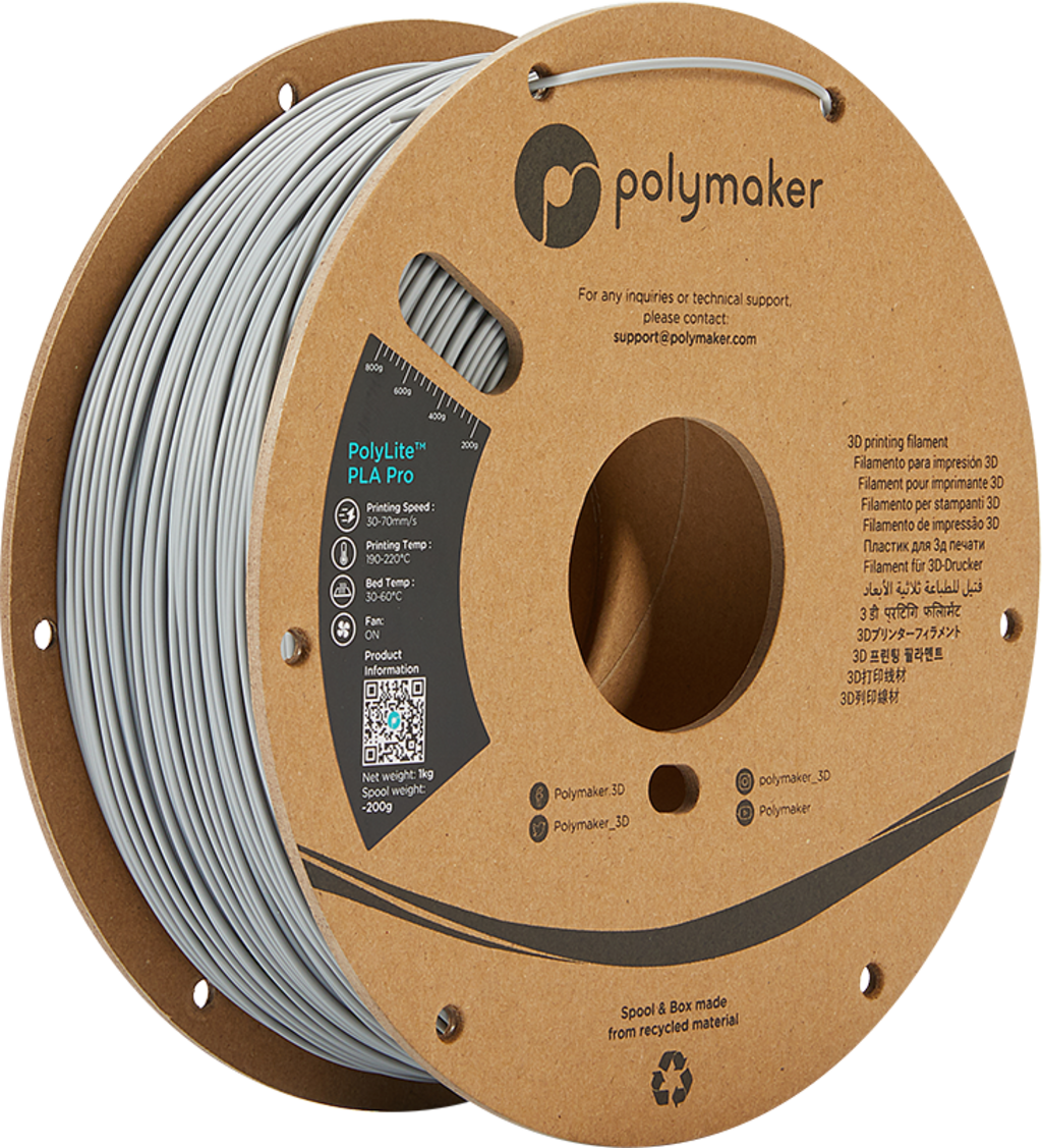 Polymaker  PolyLite PLA PRO Grey, 1,75 mm (1.000 g)    PLA Filament mit exzellenten Eigenschaften für FDM Drucker