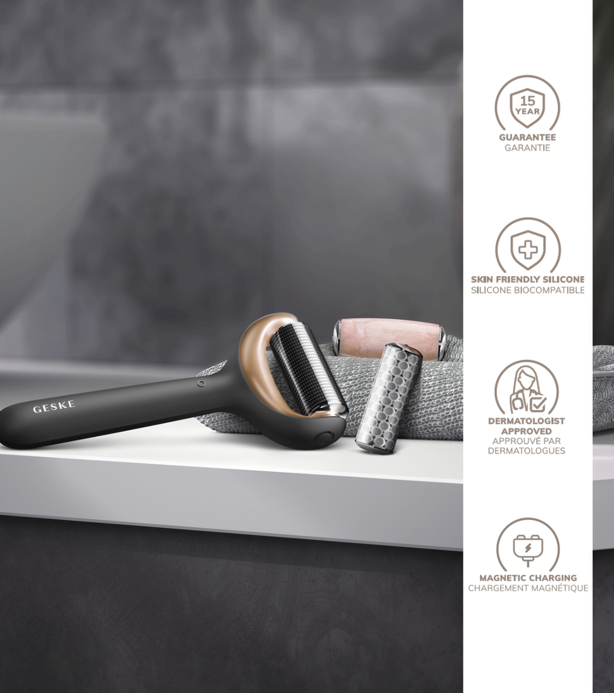GESKE - Rolo facial e corporal com microagulhas 9 em 1 - Ouro Preto