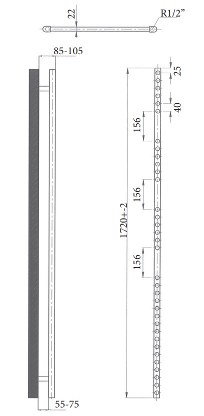 Sanicare elektrische design radiator 45x172cm wit met thermostaat rechts zwart