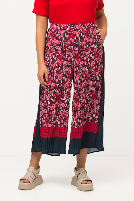 7/8-Plissee-Hose Mary, Blüten, weites Bein, Elastikbund