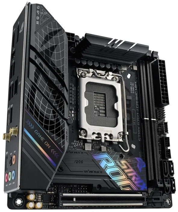 ASUS ROG STRIX B760-I GAMING WIFI - Bundkort - mini ITX - LGA1700 sokkel - B760 Chipset - USB 3.2 Gen 1, USB-C 3.2 Gen 1, USB-C 3.2 Gen 2x2, USB-C 3.2 Gen2 - 2.5 Gigabit LAN, Wi-Fi 6E, Bluetooth - onboard grafik (CPU påkrævet) - HD Audio (8-kanaler)