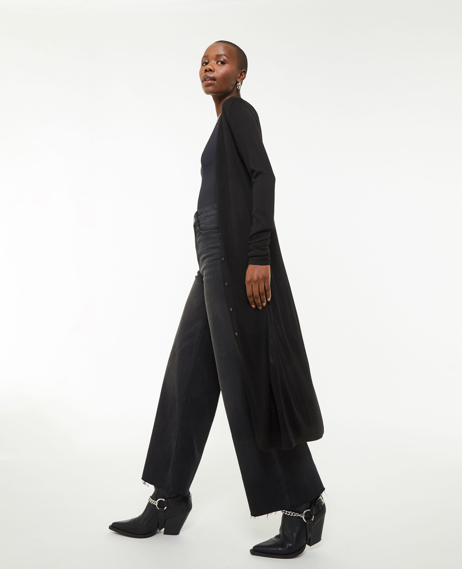 Robe longue boutonnée en maille - Noir