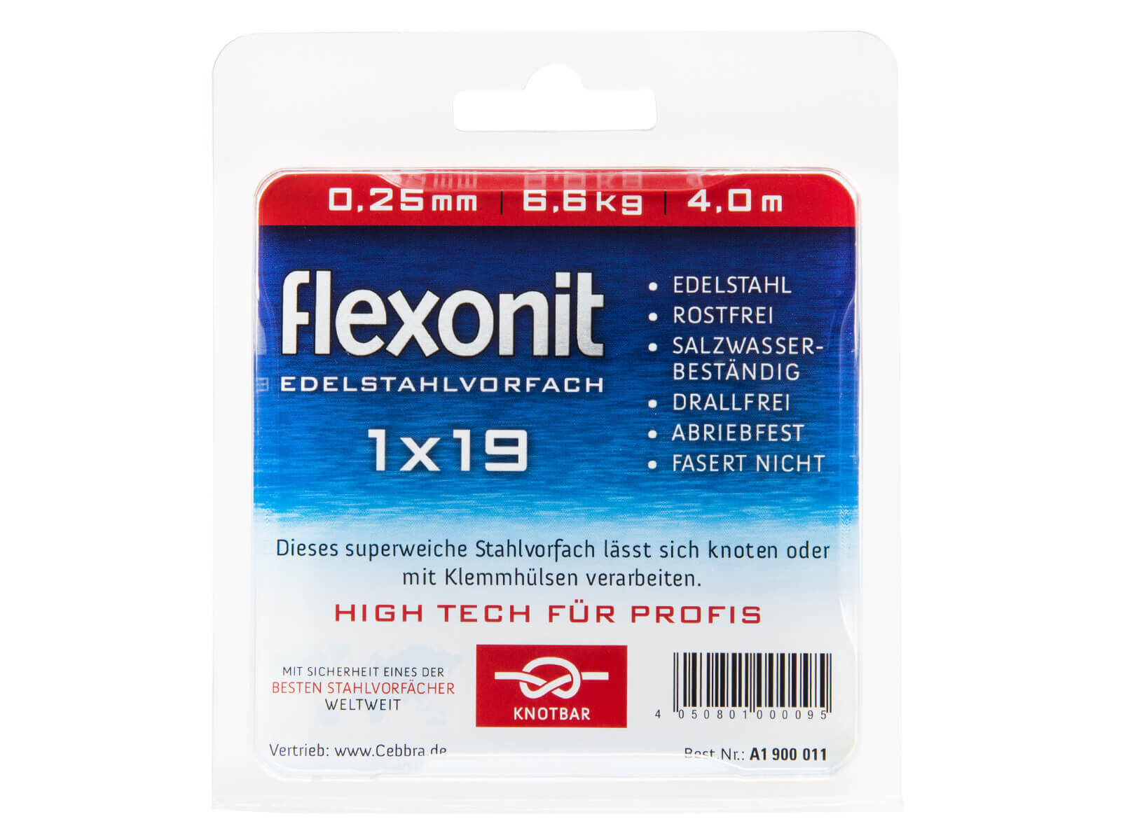 4 m flexonit Stahlvorfach 1x19 - 6.6 kg (0.25 mm)
