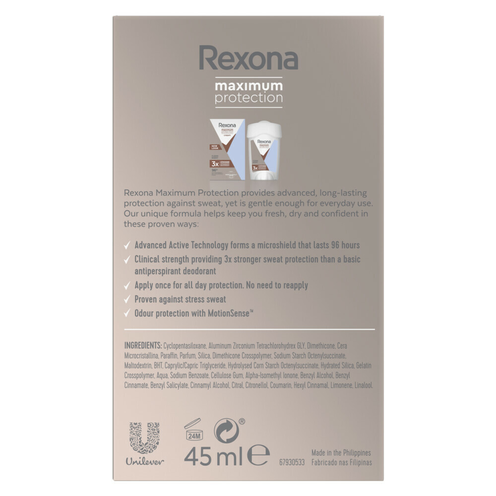 Rexona Deodorant Stick Cream Maximum Protection Clean Scent45 ml