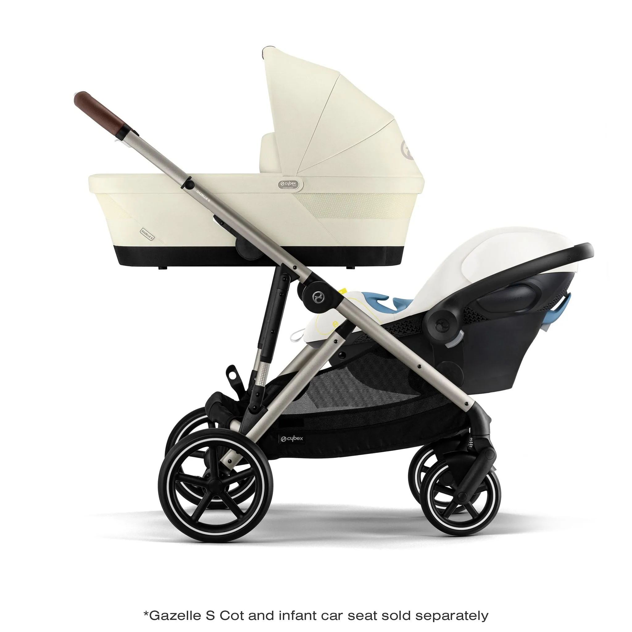 Cybex Poussette Double Gazelle S 2 – Châssis Taupe  Sièges Beige coquillage