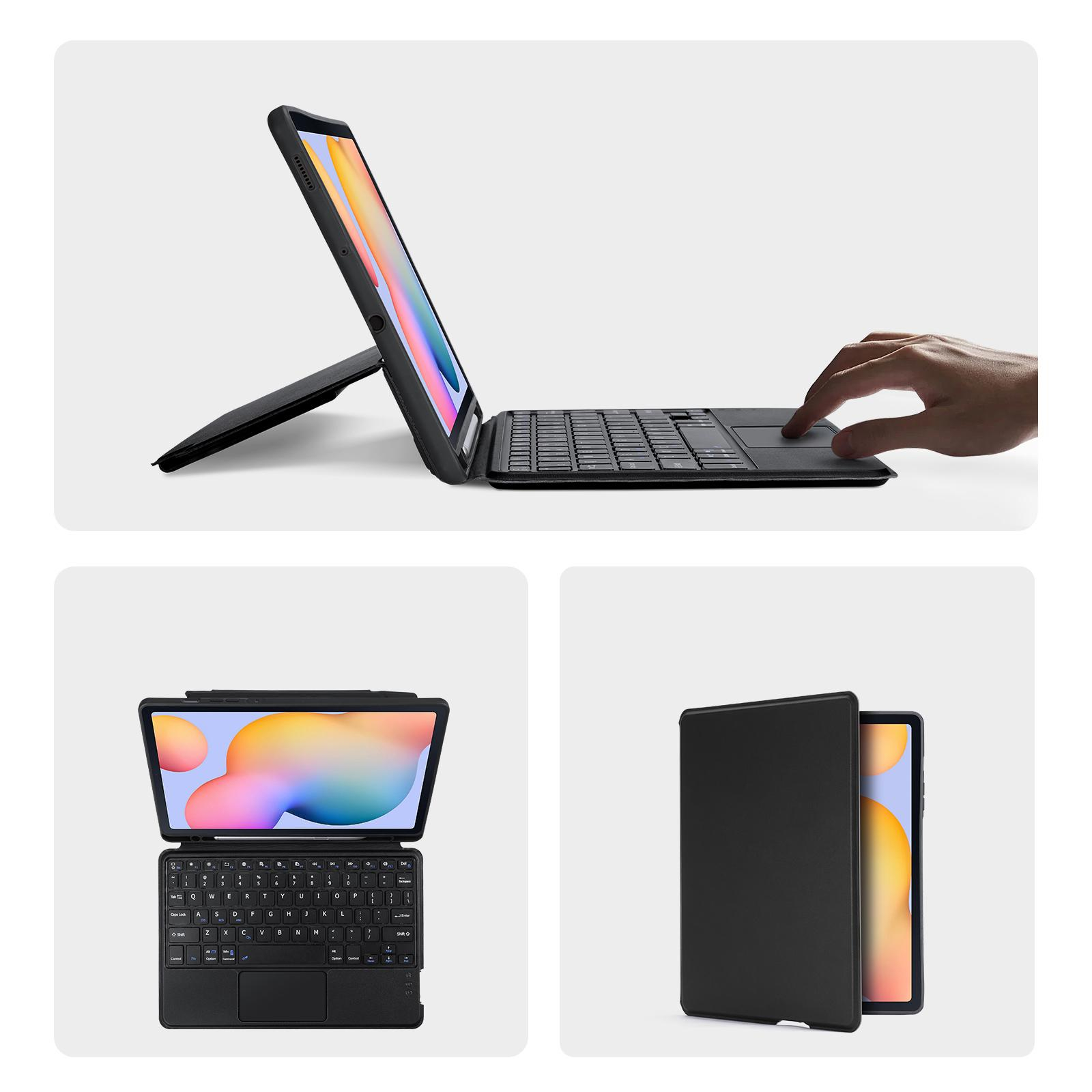 2in1 Samsung Galaxy Tab S6 Lite (2024/2022/2020) Leder Tasche Magnetische Bluetooth Tastatur   S-Pen Halterung (QWERTY) - Schwarz