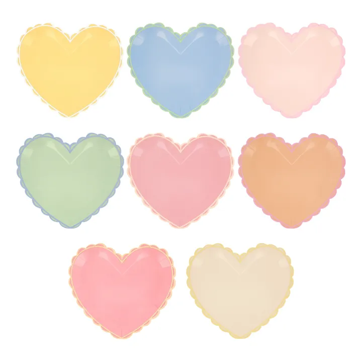 Meri Meri Grandes assiettes coeur - Set de 8 | Pastel