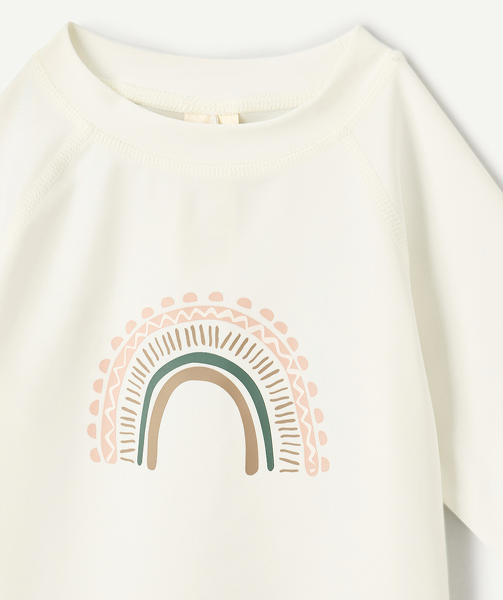 LASSIGT-SHIRT MANCHES COURTES MIXTE ANTI-UV ÉCRU AVEC MOTIF ARC-EN-CIEL