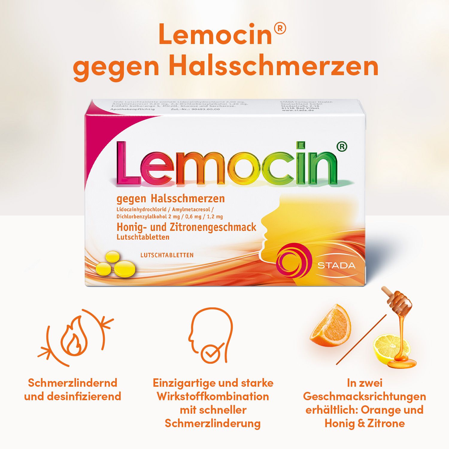 Lemocin gegen Halsschmerzen Honig-Zitrone