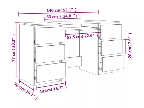 Bureau Chêne sonoma 140x50x77 cm Bois d'ingénierie