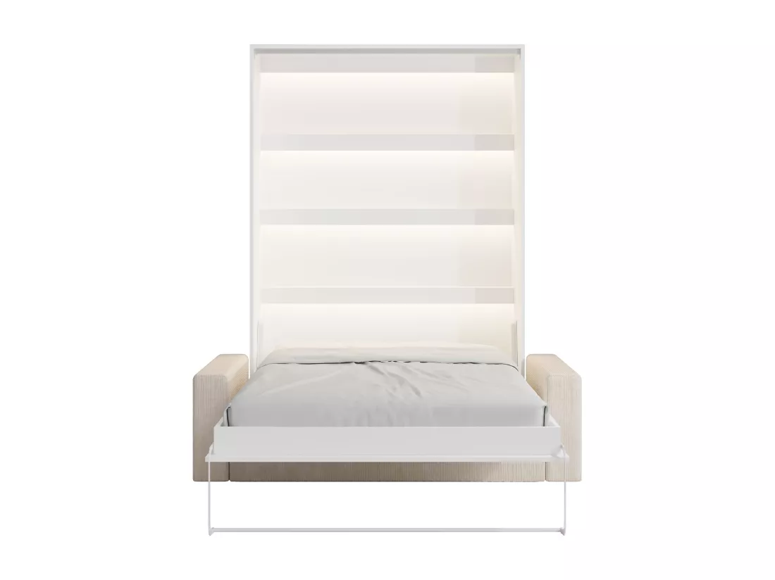 Lit escamotable 160 x 200 cm - Ouverture verticale manuelle - Avec LEDs - Blanc + Canapé - RAPILI