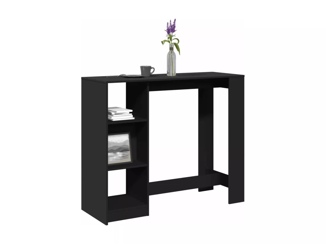 Table de bar avec étagère noir 124x46x103,5cm bois d'ingénierie