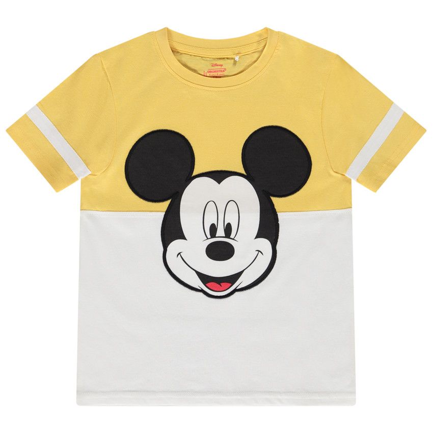T-shirt manches courtes effet colorblock print Mickey Disney pour garçon - Blanc