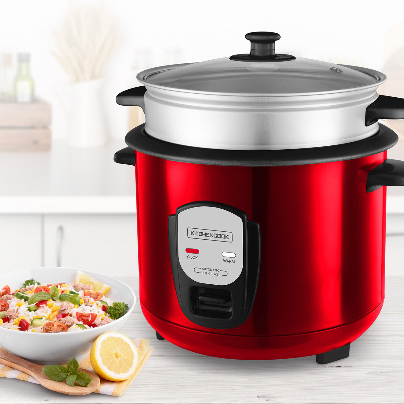 Kitchencook Cuiseur à riz 1.8l avec panier vapeur japan rouge