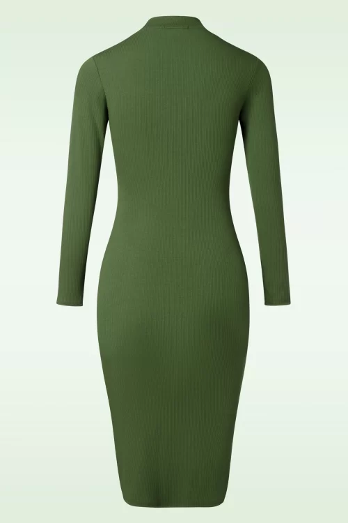 Vintage Chic for Topvintage Keira rib pencil jurk in olijfgroen