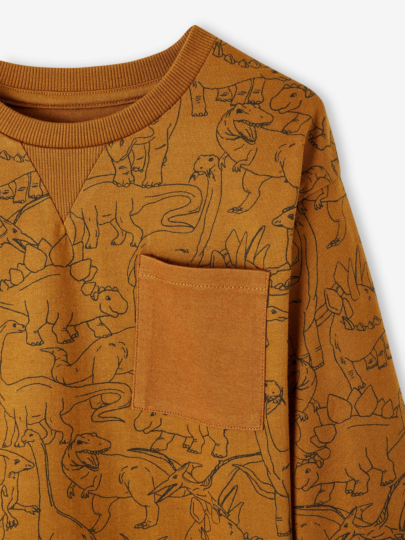 Camiseta infantil estilo moletom com estampa ocre