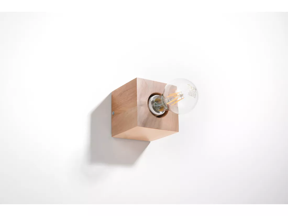 Sollux ARIZ Applique murale carrée à poser en bois naturel E27