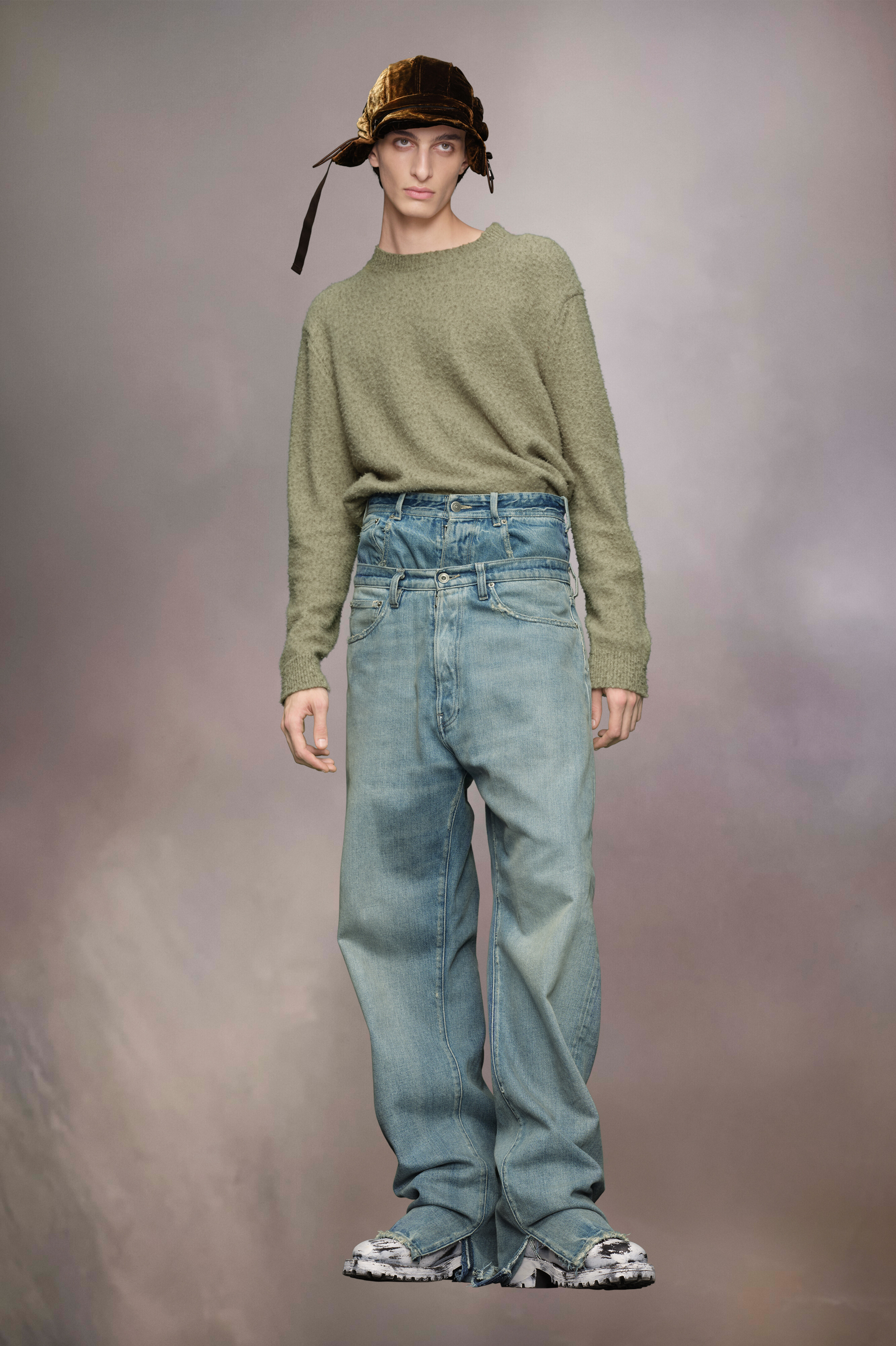 Pull en maille boulochée Vert sauge