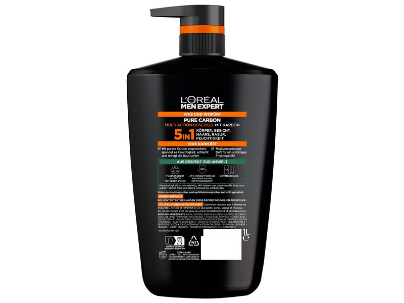 L'Oréal Men Expert Shampoo Men Expert Carbon 1000 ml Duschgel reinigt Haut und Körper optimal und pflegt gleichzeitig