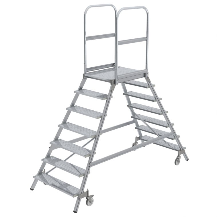 Munk mobiele platformladder, geribbeld aluminium, 2x8 treden