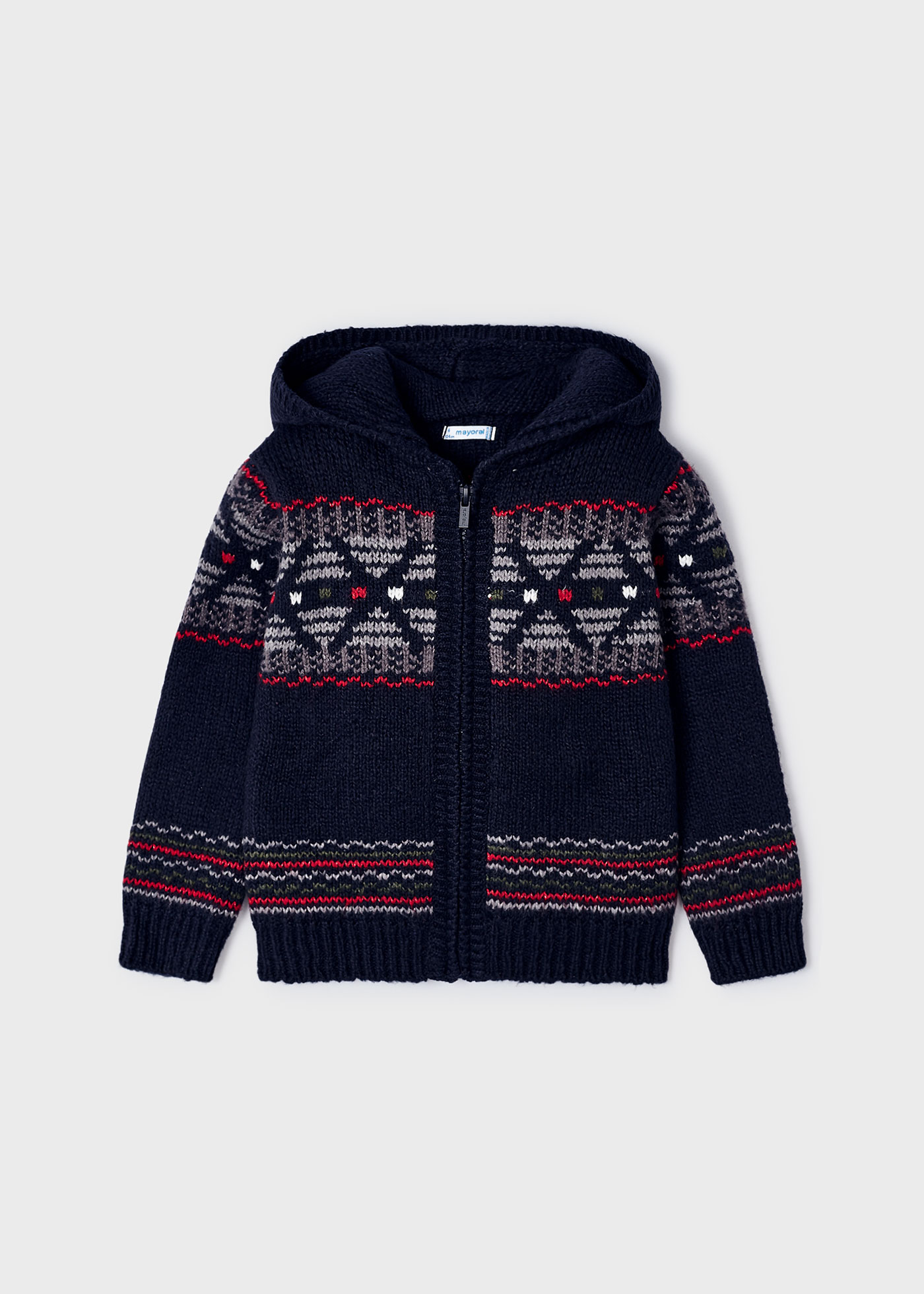 Cardigã infantil de jacquard com fecho de correr.