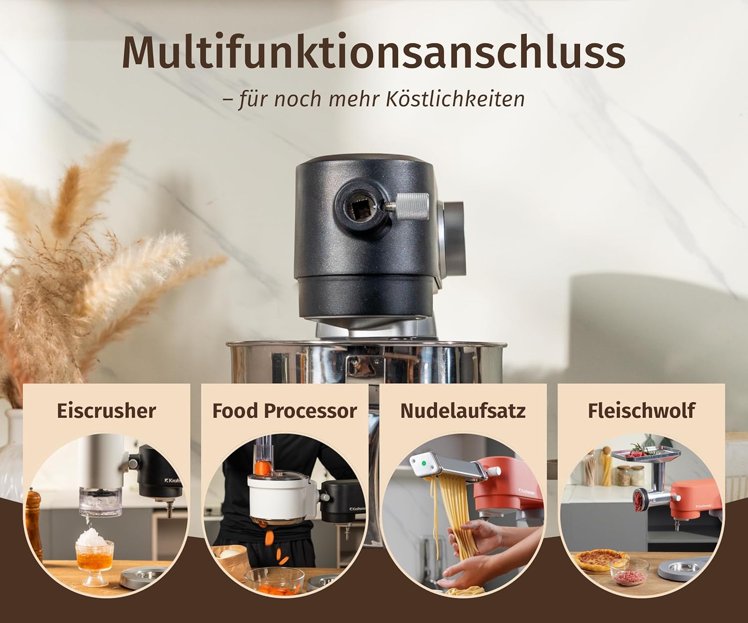 Küchenmaschine, Knetmaschine für Brotteig,Ganzmetallgehäuse,8 Stufen mit Timer,5 L Schüssel, 4 Edelstahl-Aufsätze: Flachrührer, Flexi-Rührer, Knethaken, Schneebesen & Sichtdeckel (Schwarz)