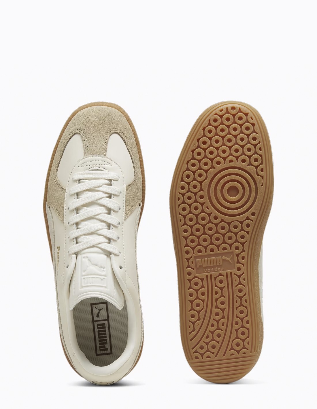 puma Baskets Homme Army Trainer Blanc/Marron/Beige Cuir