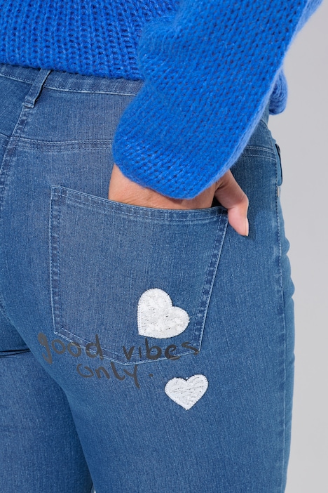 Jeans, Straight Fit, Alloverdruck, Patches, 5-Pocket