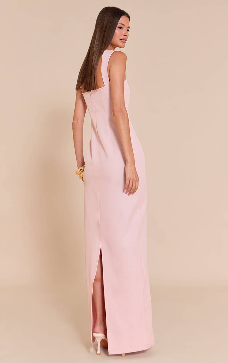 Rose Pâle Robe Longue Ajustée À Bretelles En Tissu Tissé