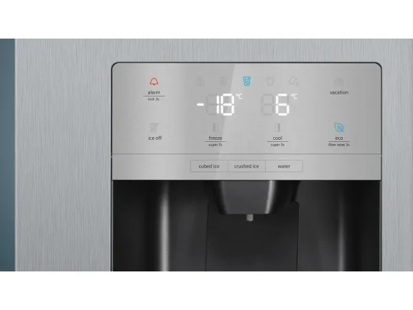 Siemens iQ500 KA93GAIEP - Køleskab/fryser - side ved side med vanddispenser, isdispenser - bredde: 90.8 cm - dybde: 76.2 cm - højde: 178.7 cm - 560 liter - Klasse E - rustfrit stål