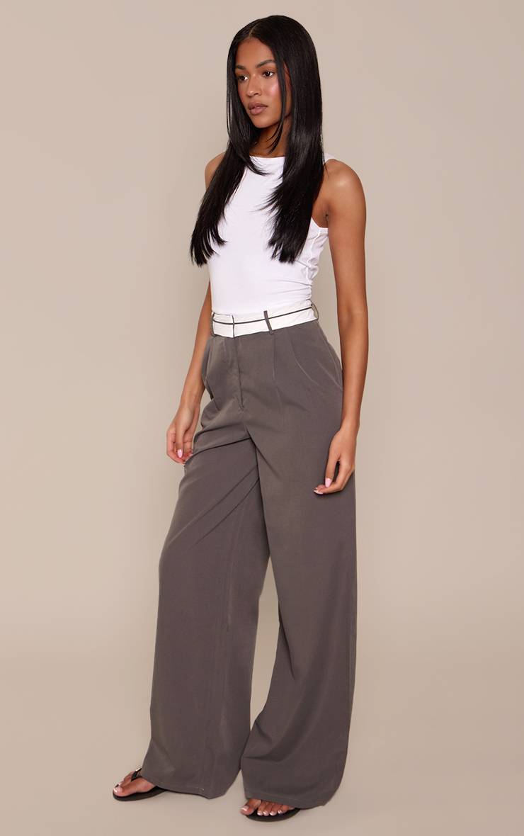 Charbon Pantalon Taille Haute À Revers Frontal Pour Grandes Tailles