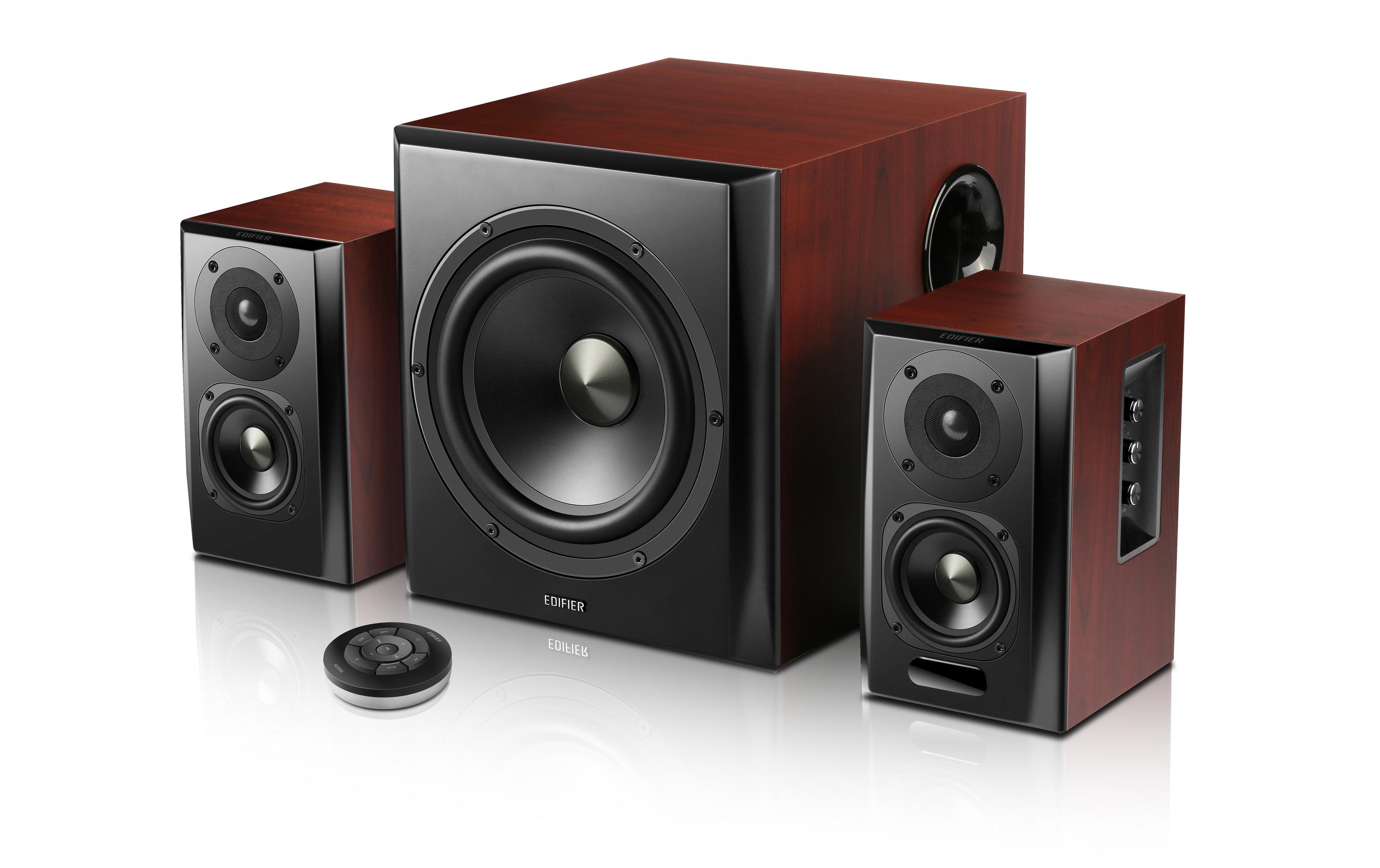 Regallautsprecher Paar S350DB mit Subwoofer Braun<br>Aktive 2.1 Lautsprecher mit Subwoofer und Bluetooth