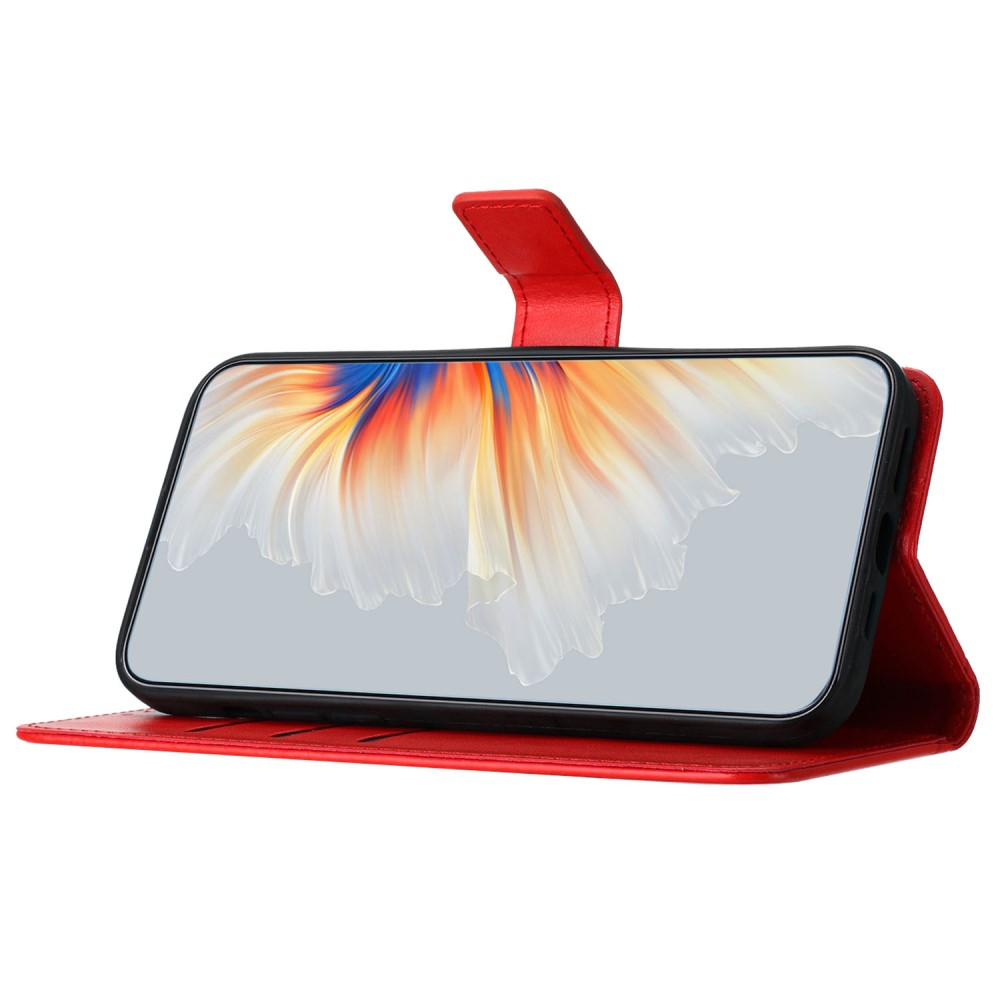 iPhone 16 Pro Leder Tasche Wallet - Mandala Flowers Imprint - Rot