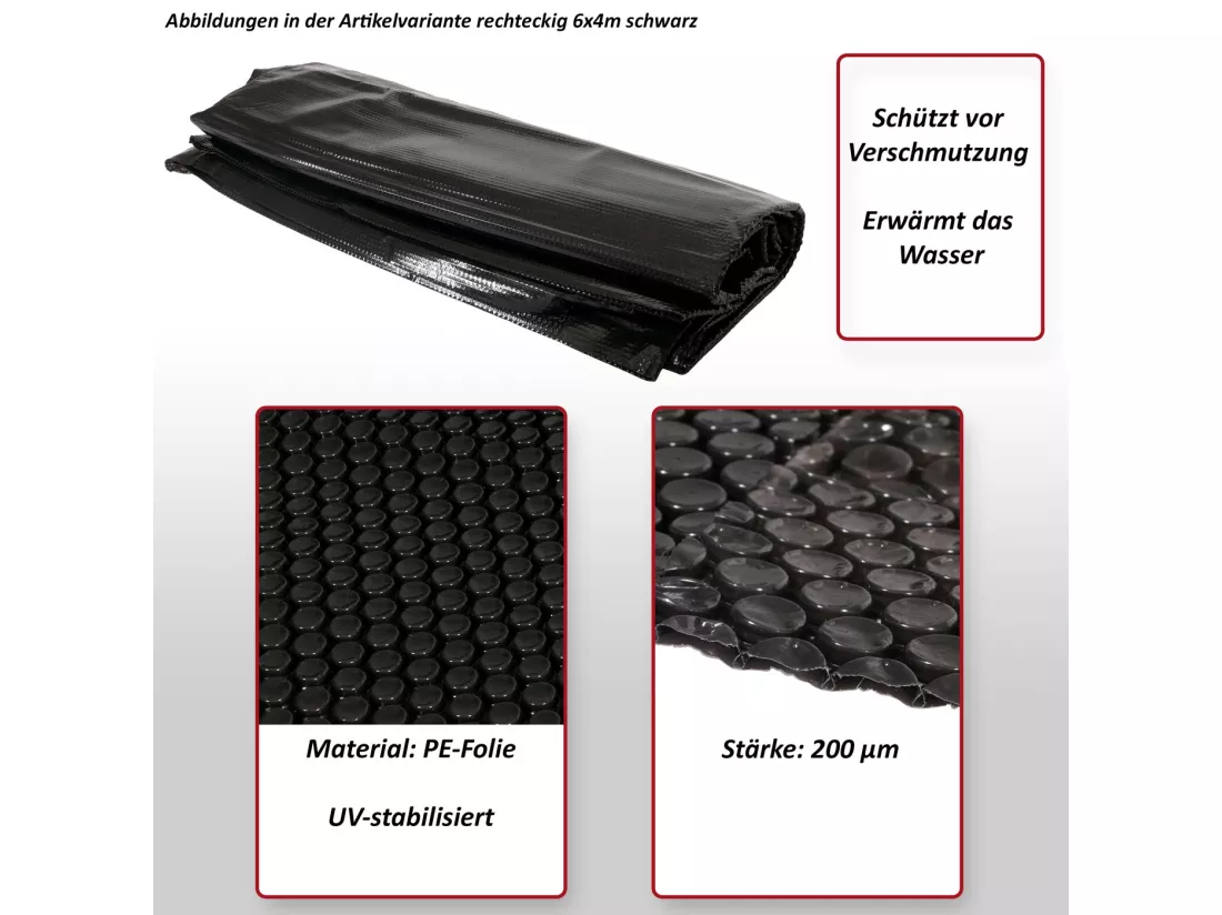 Couverture de piscine 200 µm, rectangulaire, 3x2 m, noir