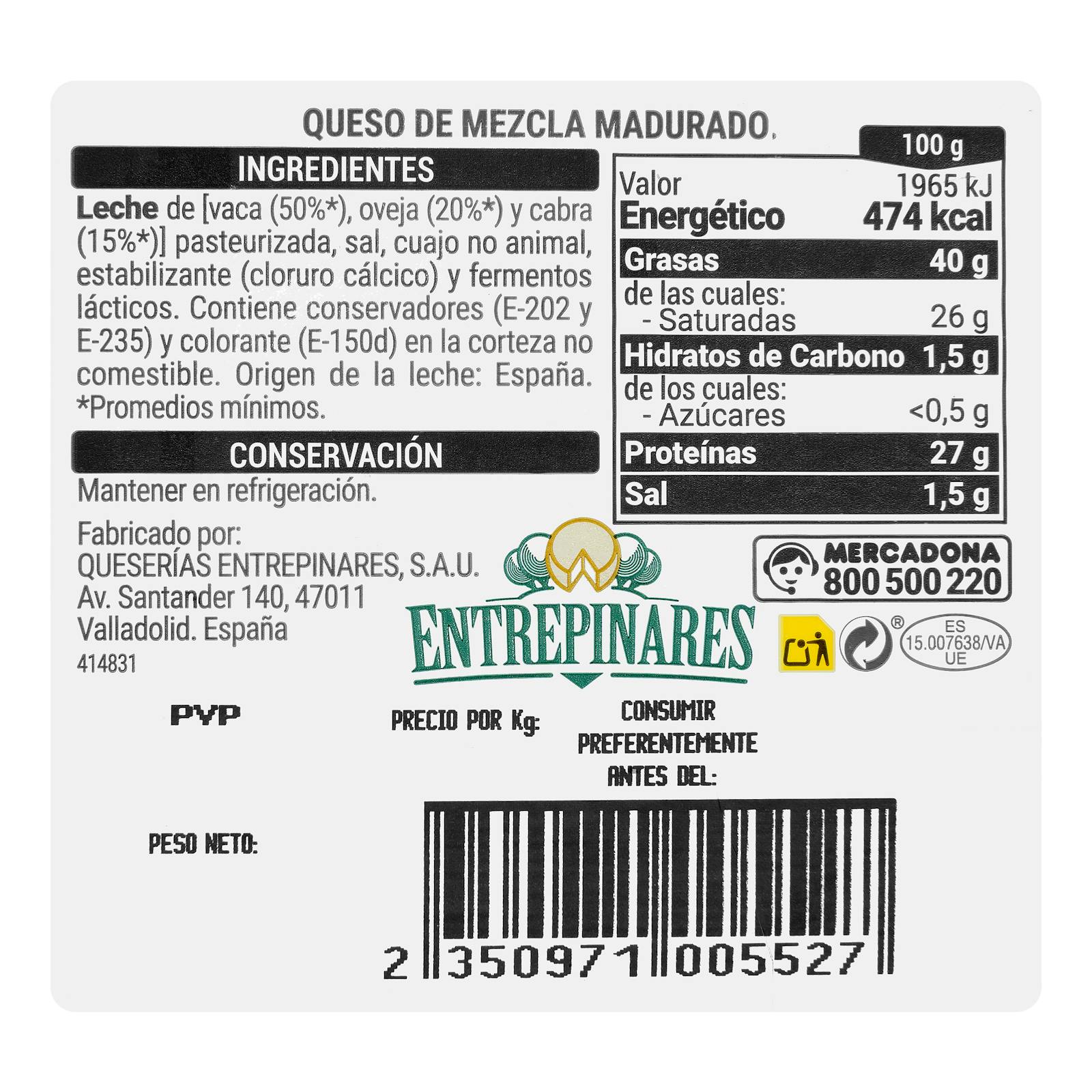 Mélange de fromages affinés grillés Hacendado