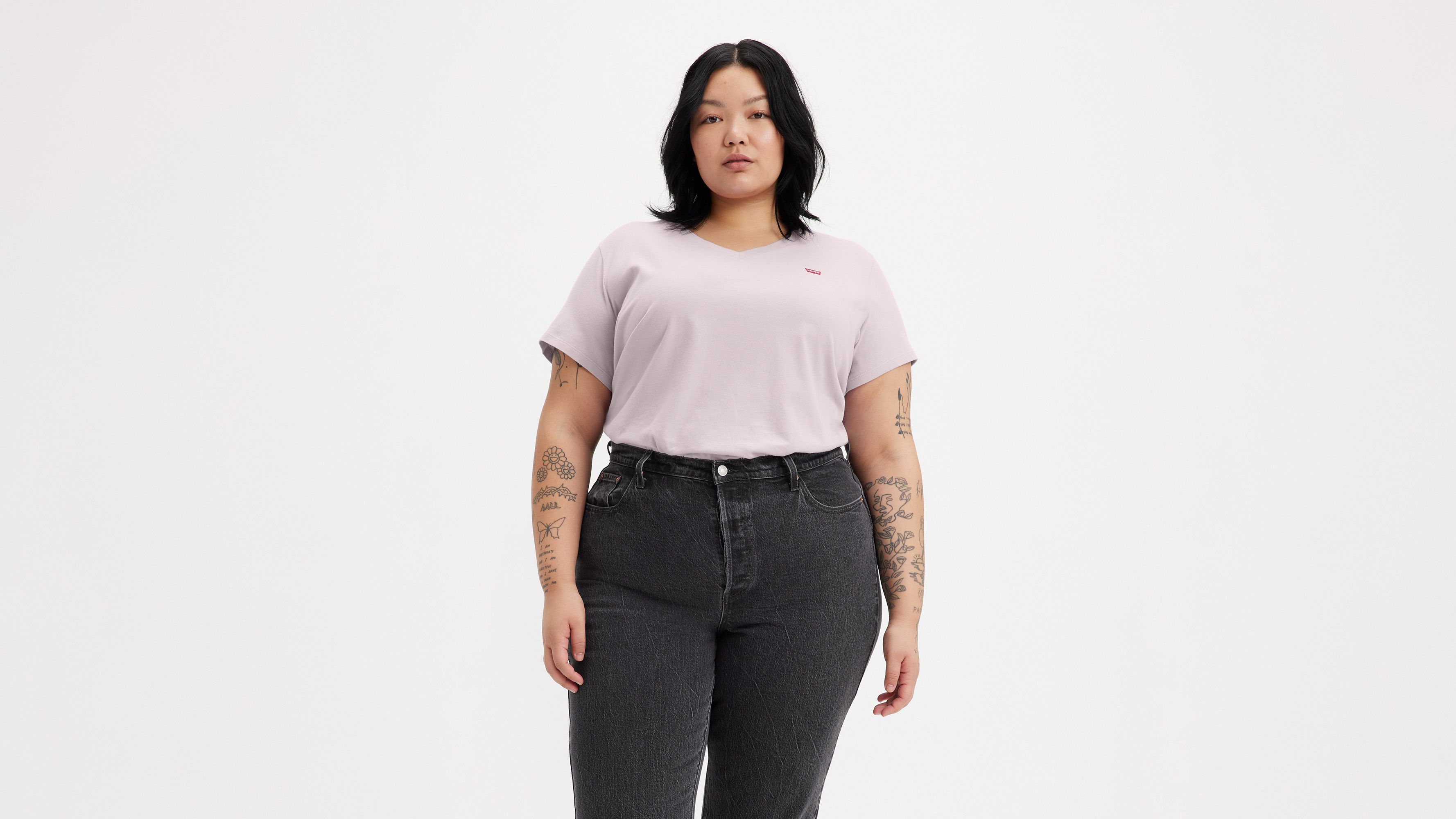 T-shirt col V (grandes tailles) - Mauve Chalk - Rose