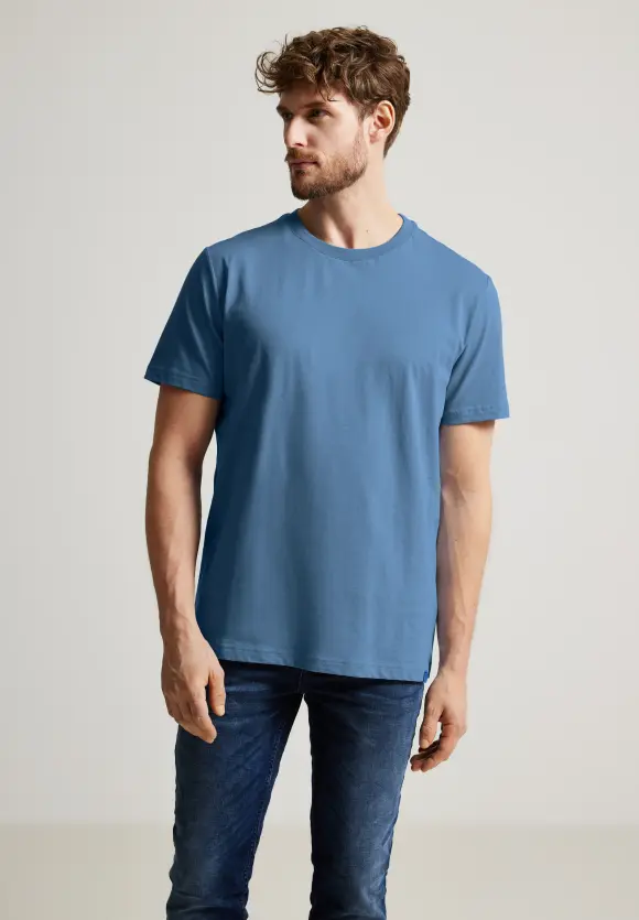 Basic T-Shirt in Unifarbe - smoky blue