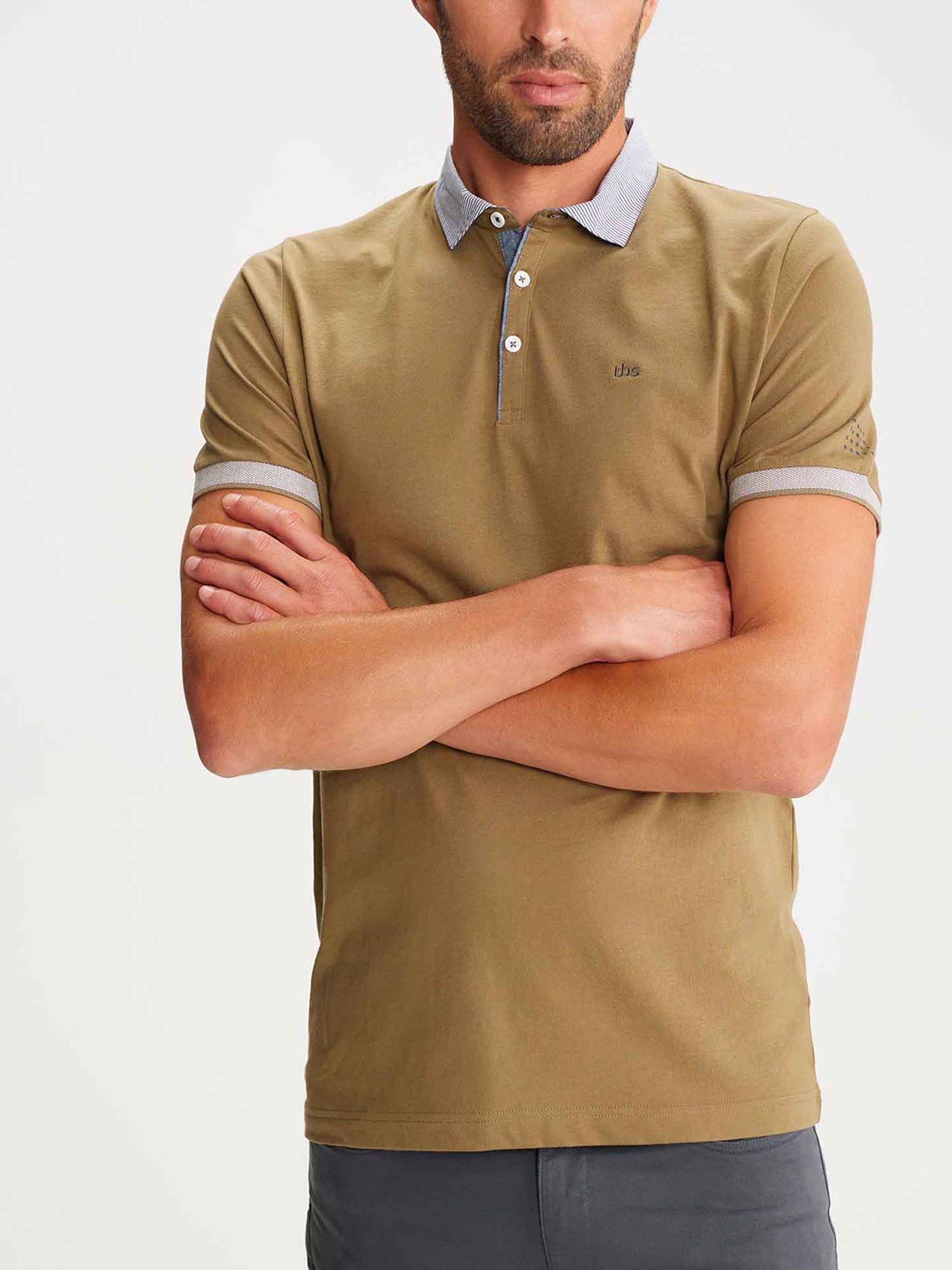 Polo Homme En Jersey de Coton Kaki
