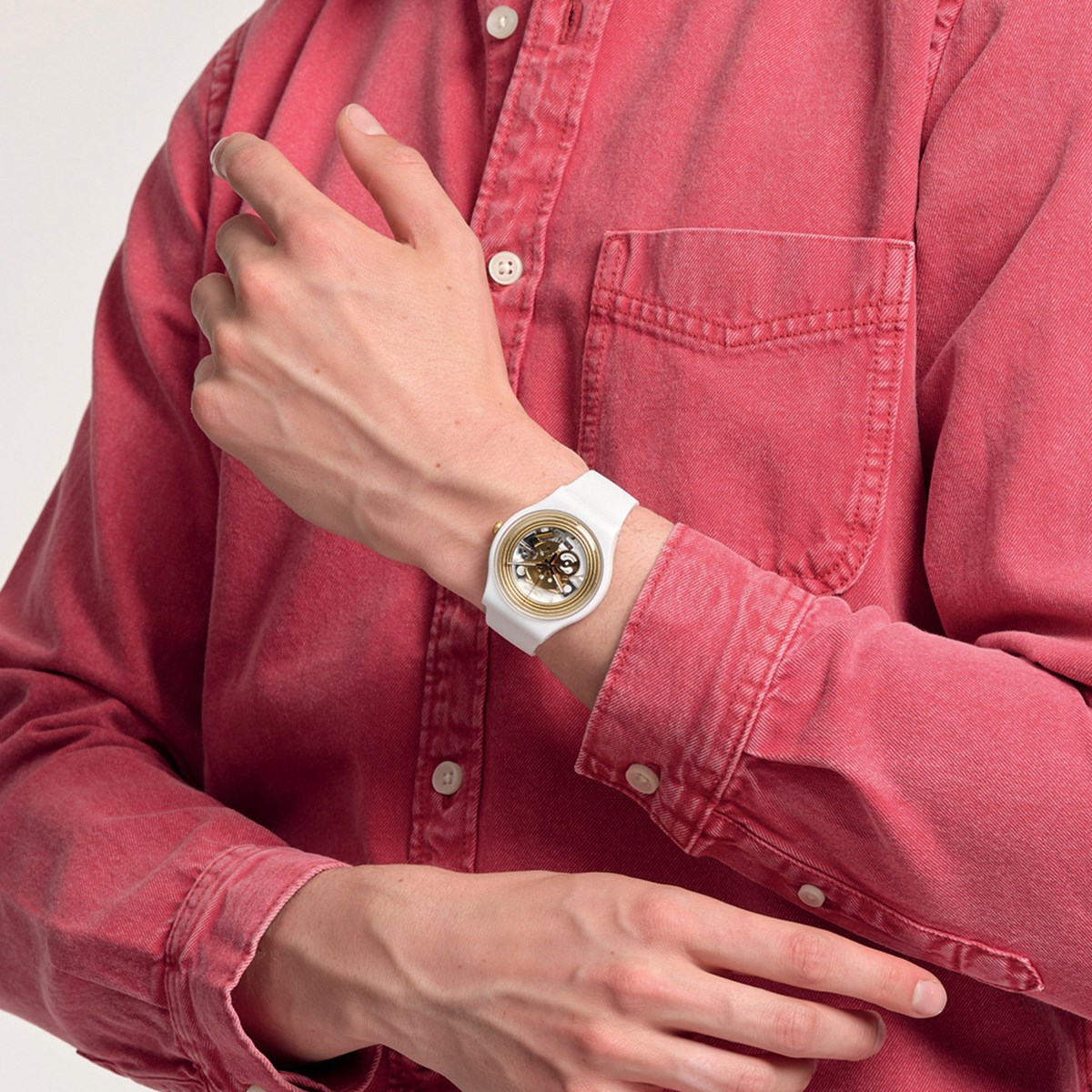Montre femme Swatch golden rings white