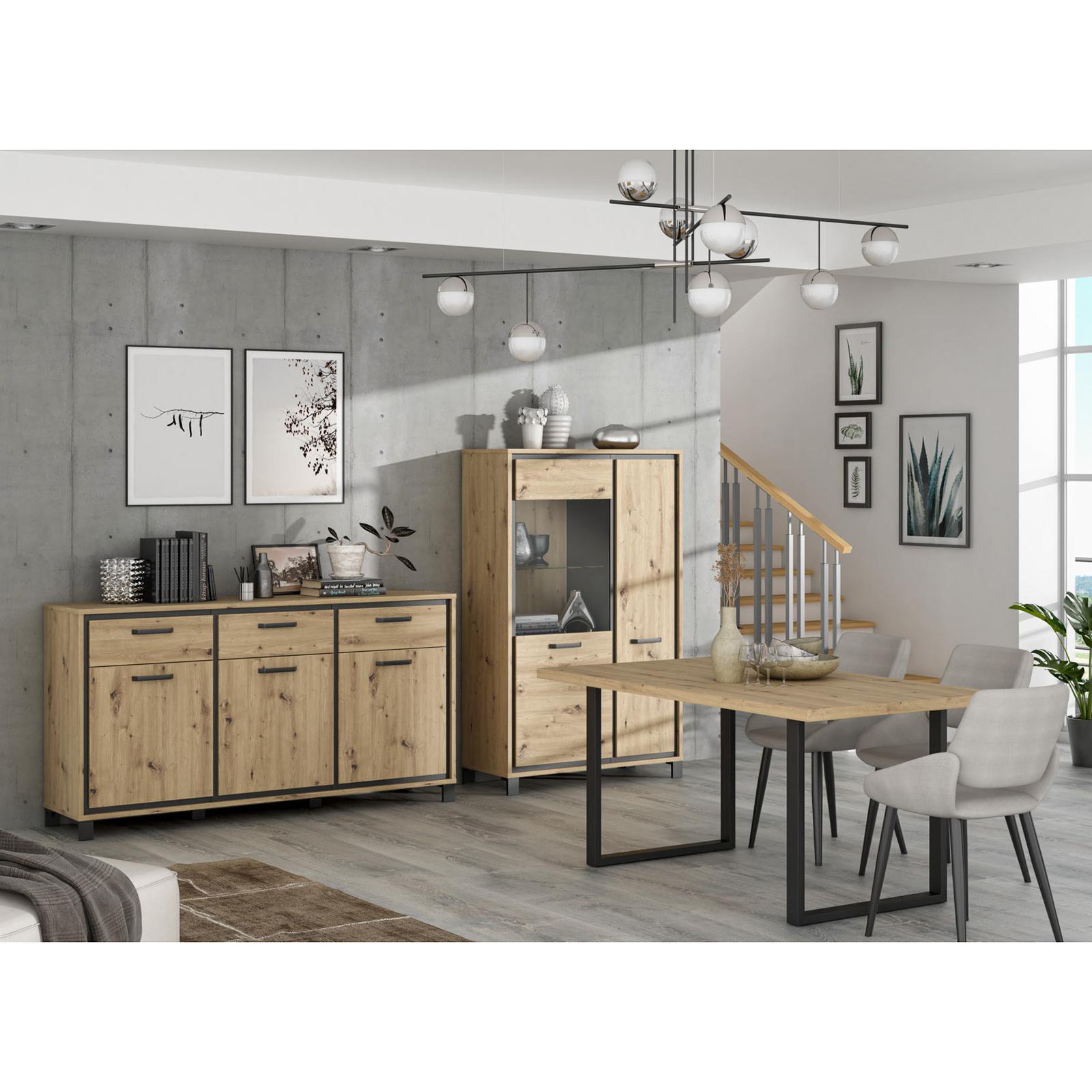 Sideboard - Artisan Eiche-Schwarzeiche - 3 Schubkästen - 178,4 cm