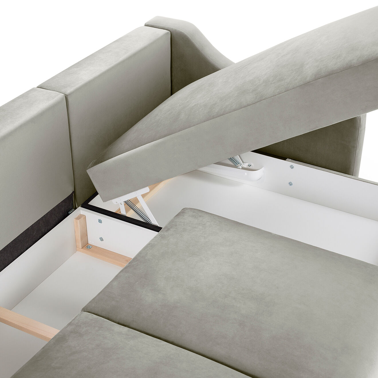 Mazzini Sofas Canapé d'angle Réversible Convertible avec Coffre en Velours Freesia beige - 220x150x90 cm