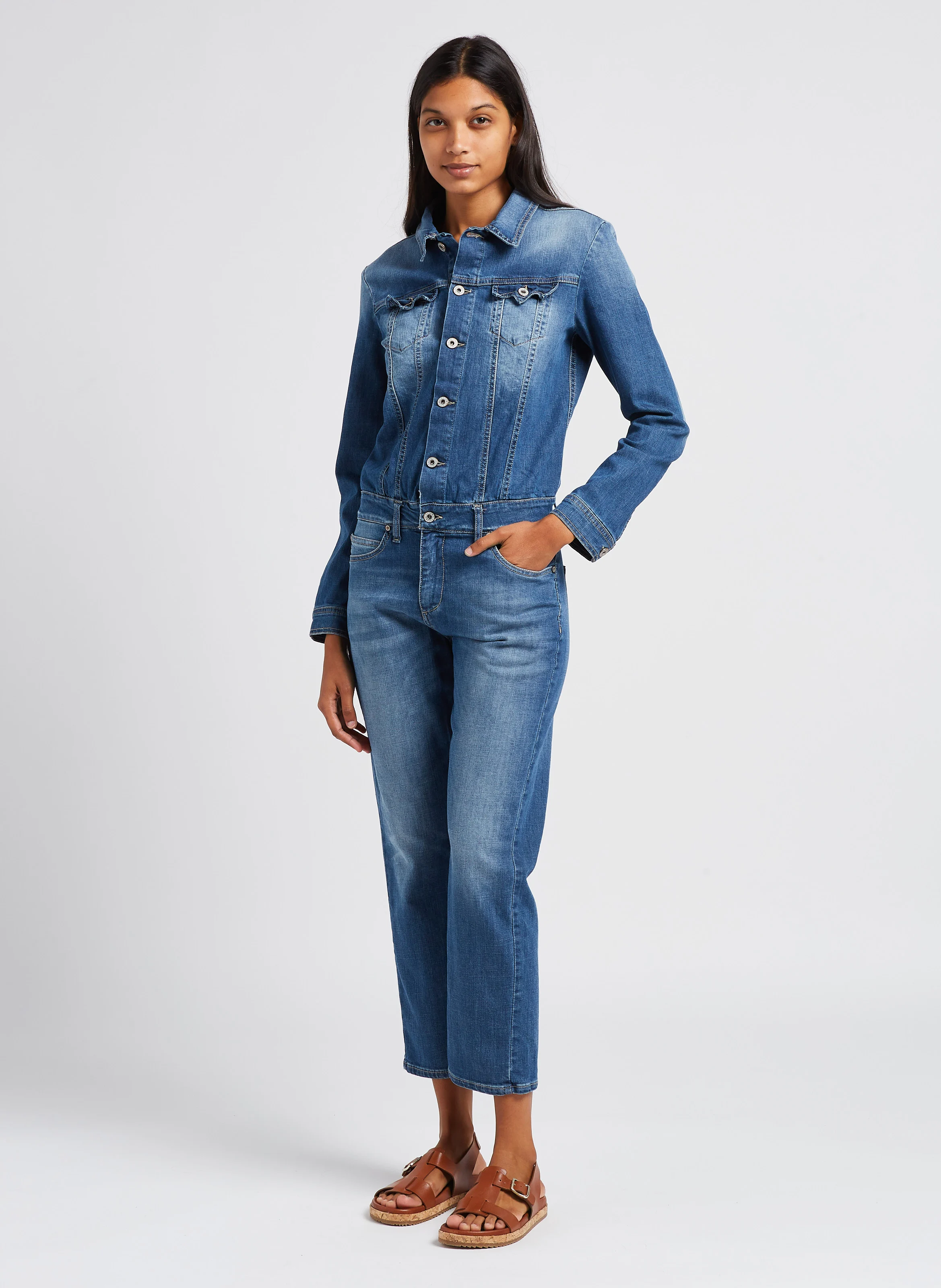 Combinaison droite en denim | Bleu