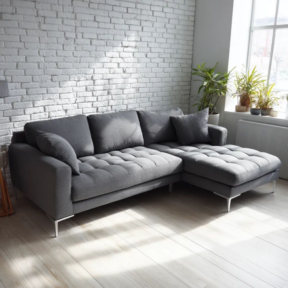 Ecksofa Stoff 250x160x80 cm – Dunkelgrau – Modernes Design