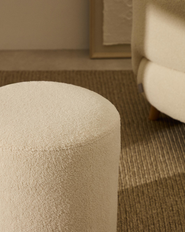 Kave Home Kaeli voetenbank Ø43 Green bouclé