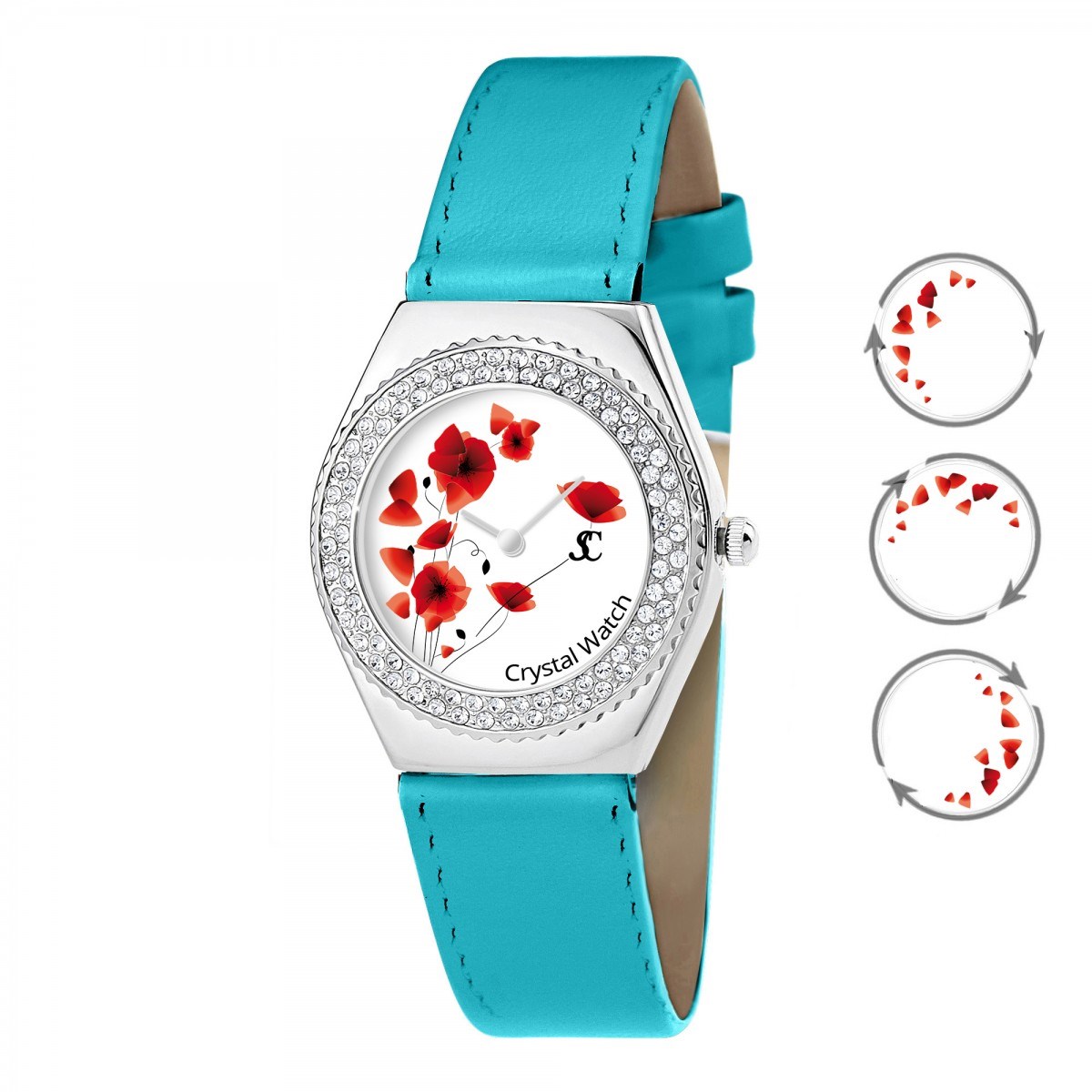 Montre Alysson Coquelicot à mouvement tournant SC Crystal ornée de Cristaux scintillants