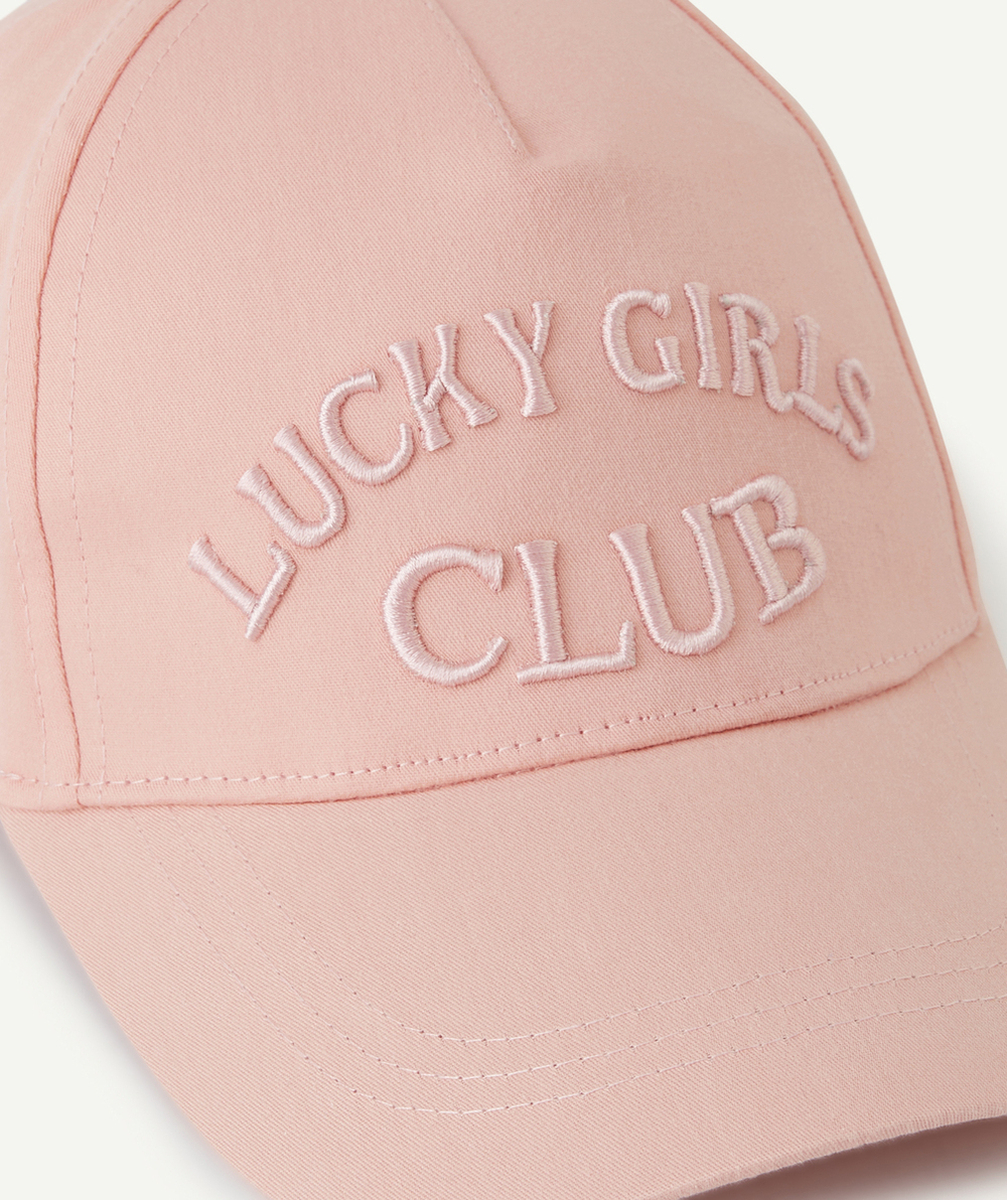 CASQUETTE FILLE EN COTON ROSE AVEC MESSAGE BRODÉ ET NOEUD IMPRIMÉ