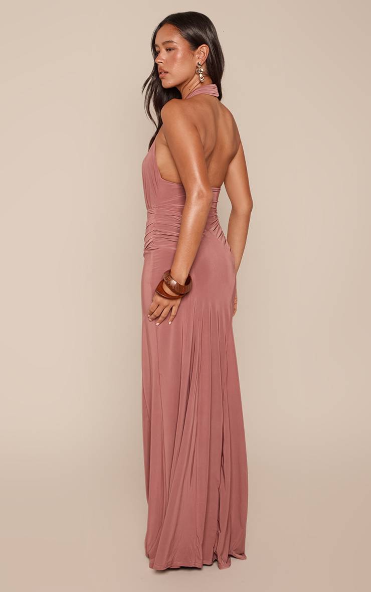 Mauve Robe Longue Dos Nu À Col Licou Croisé En Jersey Double Épaisseur