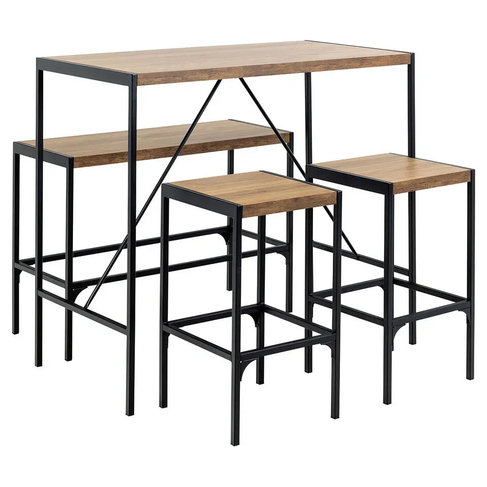 Hioshop Hugo bartafel set tafel- bank en 2 stoelen natuur