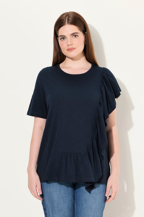 T-Shirt, Volant, Rundhals, Halbarm, Biobaumwolle
